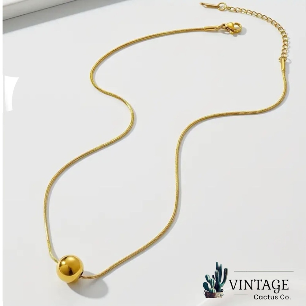New! Elegant & Simple 18K Gold Plated Sphere Pendant Necklace